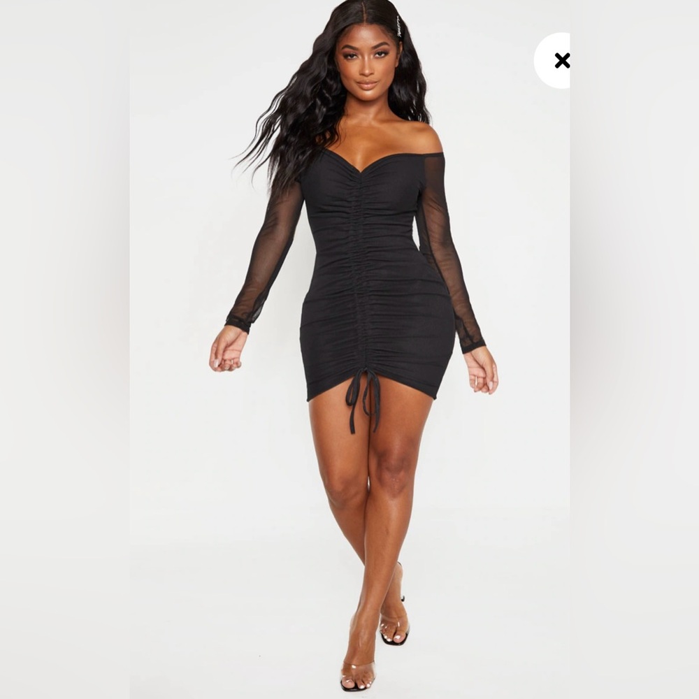 PrettyLittleThing Black Mesh Bodycon Mini Cocktail Dress
